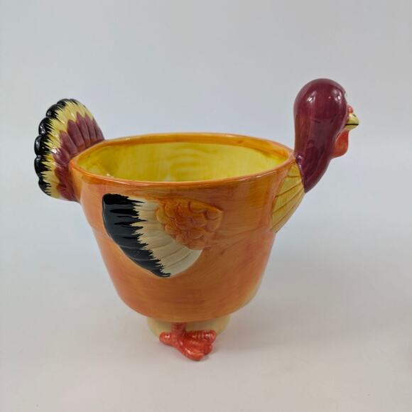 Lotus Ceramic Turkey Planter Vtg 98 Authentic Handcrafted Thanksgiving Pot Gift - Picture 3 of 10